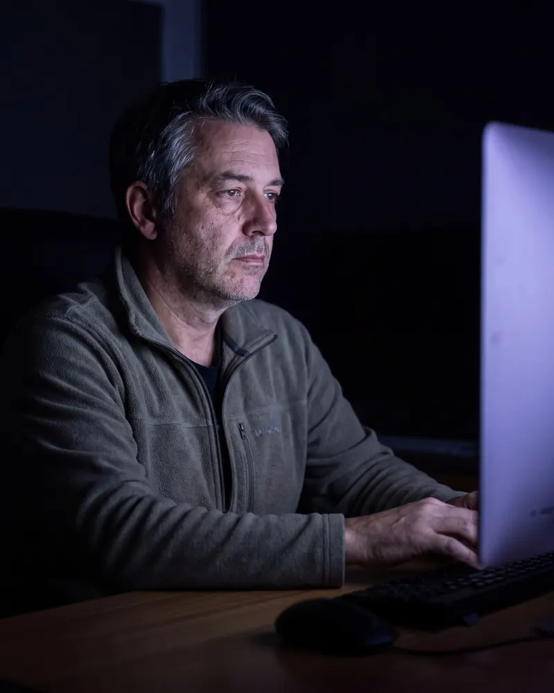 Empresario trabajando solo de noche