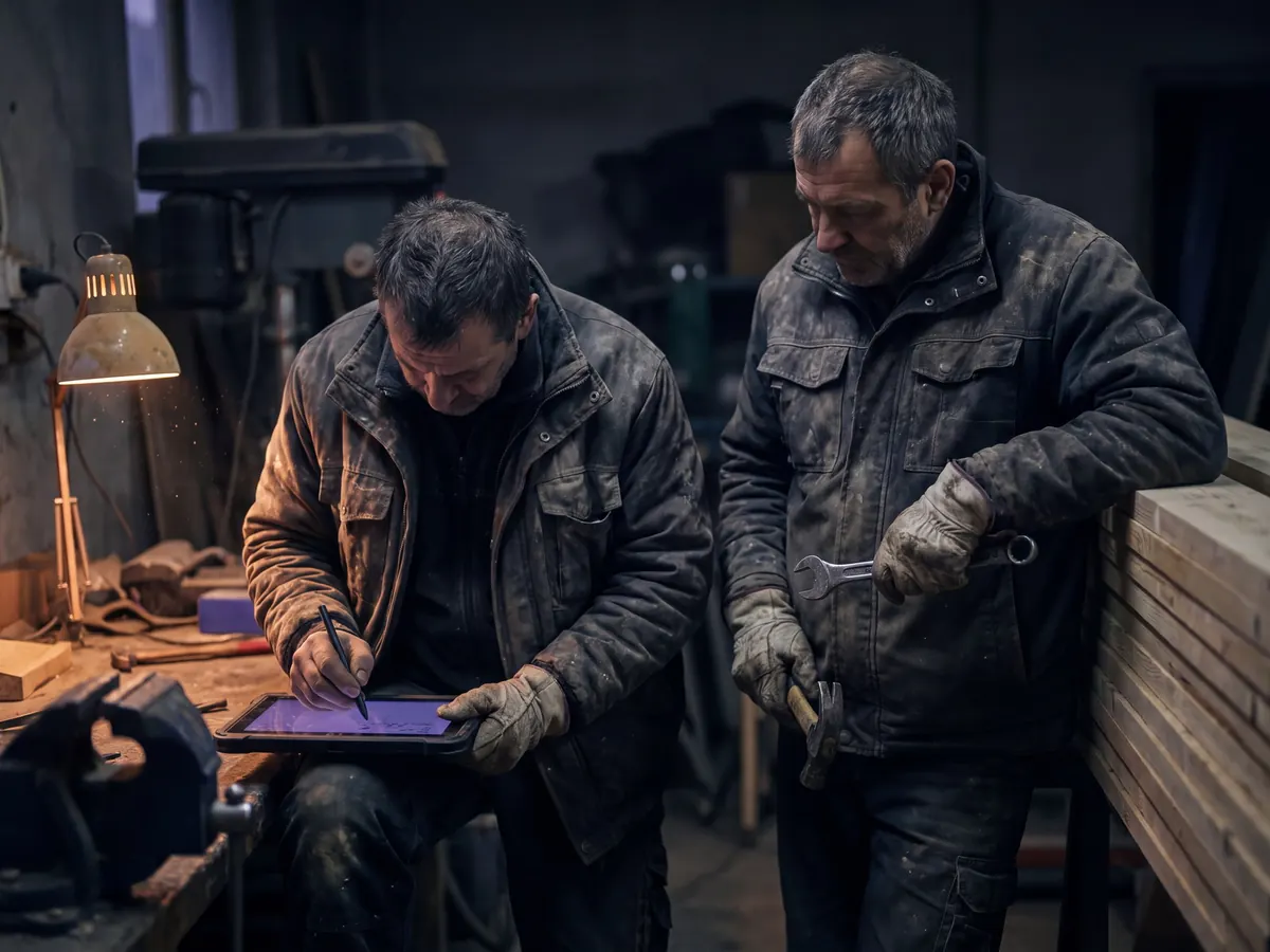 Operarios cerrando un parte de trabajo